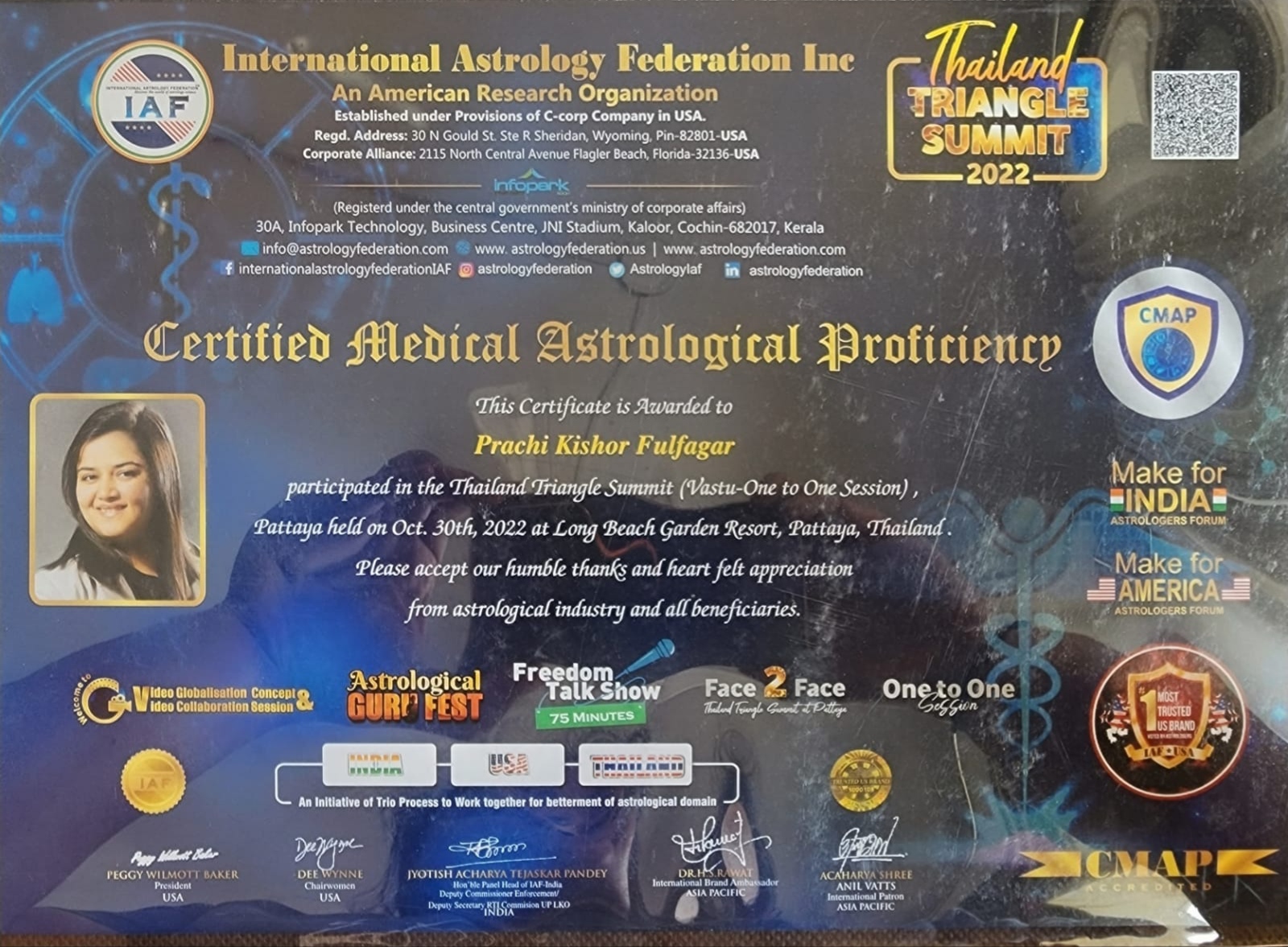 Certified Medical Astrological Proficiency certificate